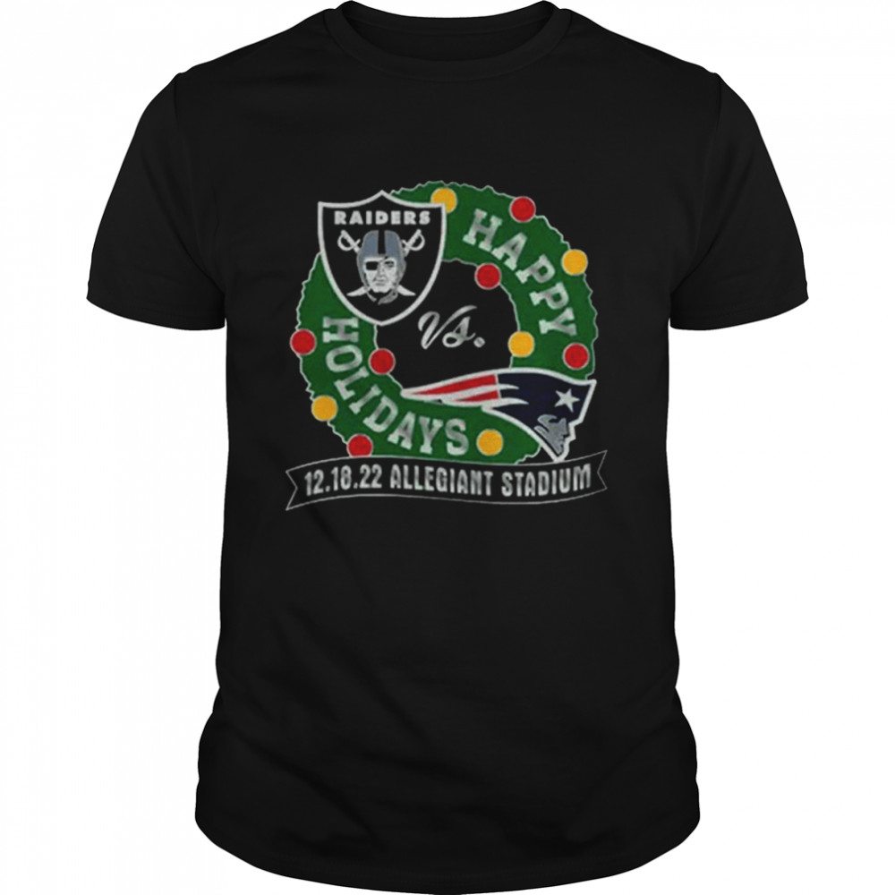 Las Vegas Raiders Vs New England Patriots Happy Holidays 12-18-2022 Allegiant Stadium  Classic Men's T-shirt