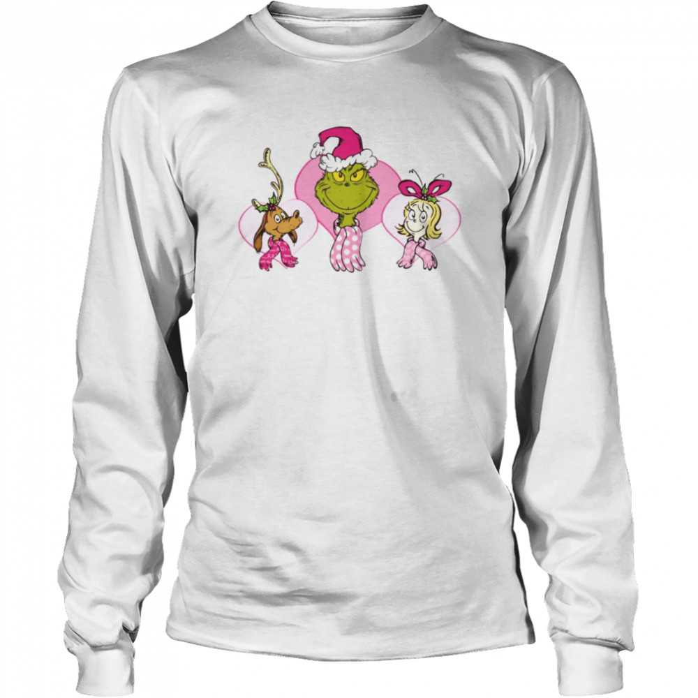 Pink Heart Trio Dr Seuss Grinch Christmas shirt Long Sleeved T-shirt