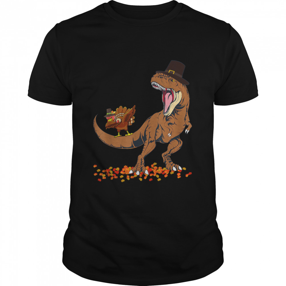 Happy Thanksgiving T Rex Dinosaur Dabbing Turkey Boys Kids T-Shirt