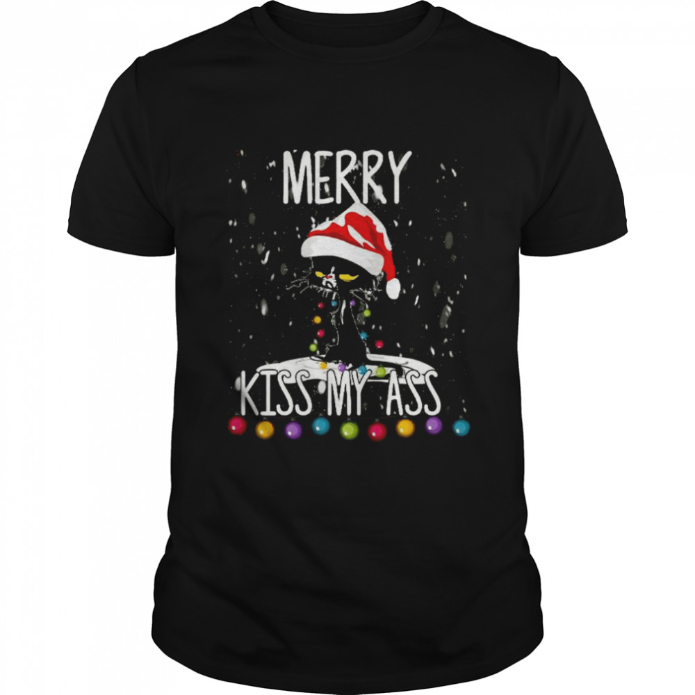 Black Cat Christmas Lights Shirt