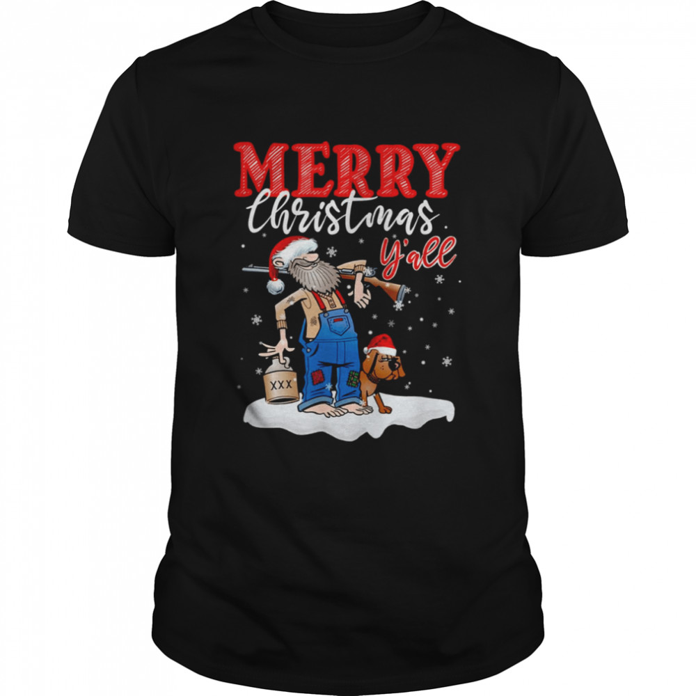 Merry Christmas Y’all Cool Santa And His Dog shirt