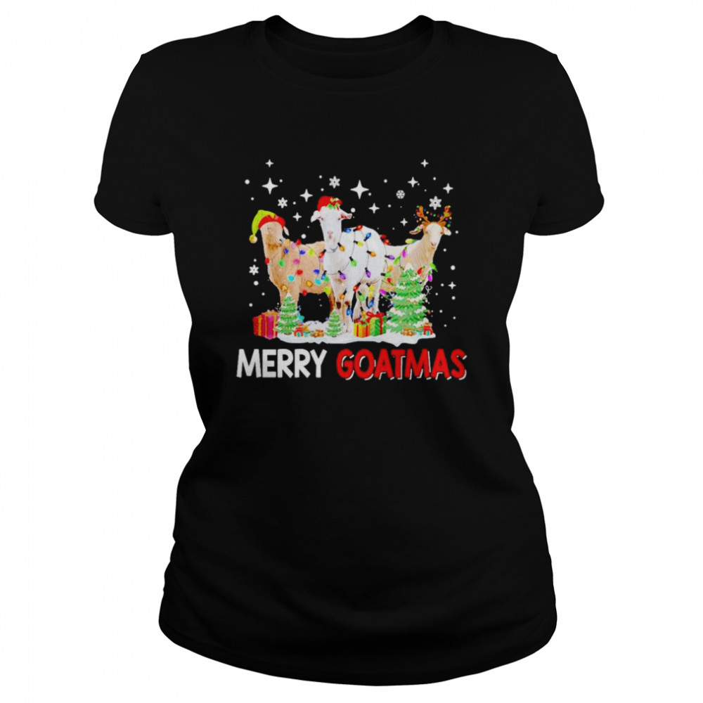 merry Goatmas santa goat Xmas color lights shirt Classic Women's T-shirt