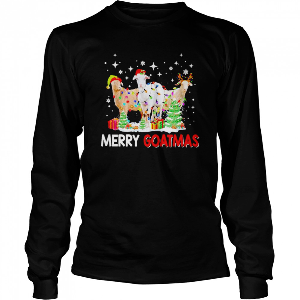 merry Goatmas santa goat Xmas color lights shirt Long Sleeved T-shirt