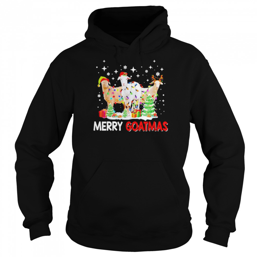 merry Goatmas santa goat Xmas color lights shirt Unisex Hoodie