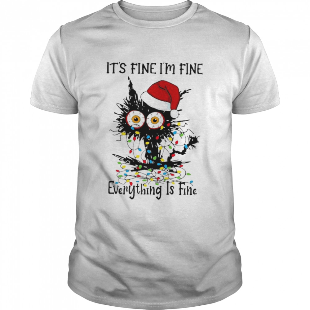 Santa Black Cat light It’s fine I’m fine everything is fine Merry Christmas shirt Classic Men's T-shirt