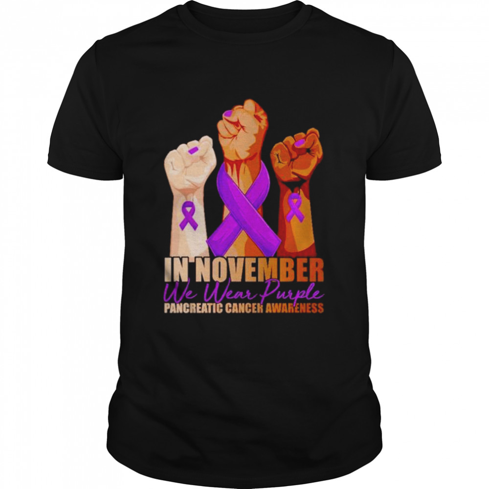 Top in november we wear purple pancreatic cancer awareness strong fists shirt Classic Men's T-shirt