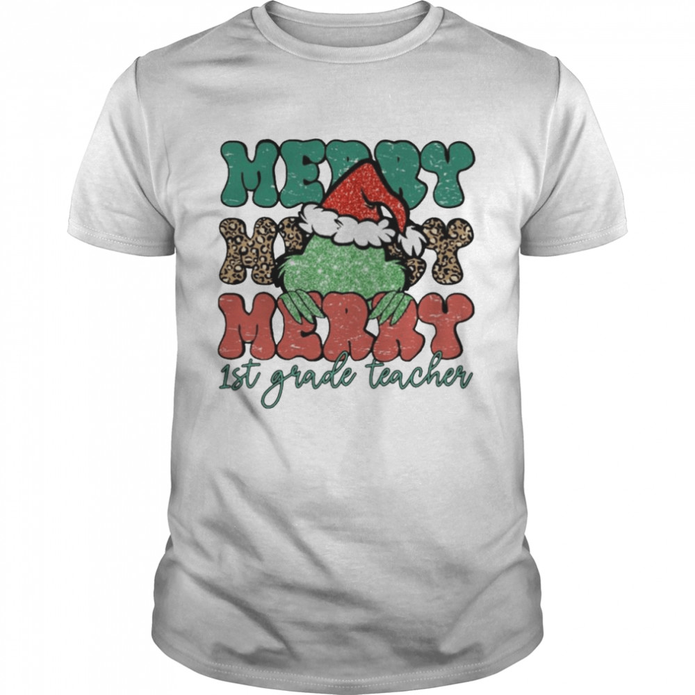 Santa Grinch Merry 1st Grade Teacher Christmas Leopard 2022 shirt Classic Men's T-shirt