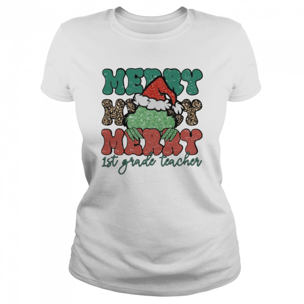 Santa Grinch Merry 1st Grade Teacher Christmas Leopard 2022 shirt Classic Women's T-shirt