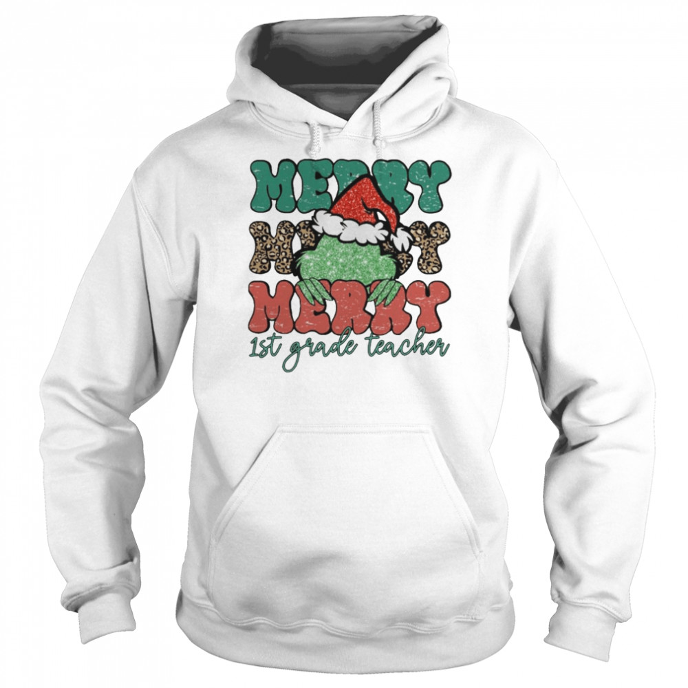 Santa Grinch Merry 1st Grade Teacher Christmas Leopard 2022 shirt Unisex Hoodie