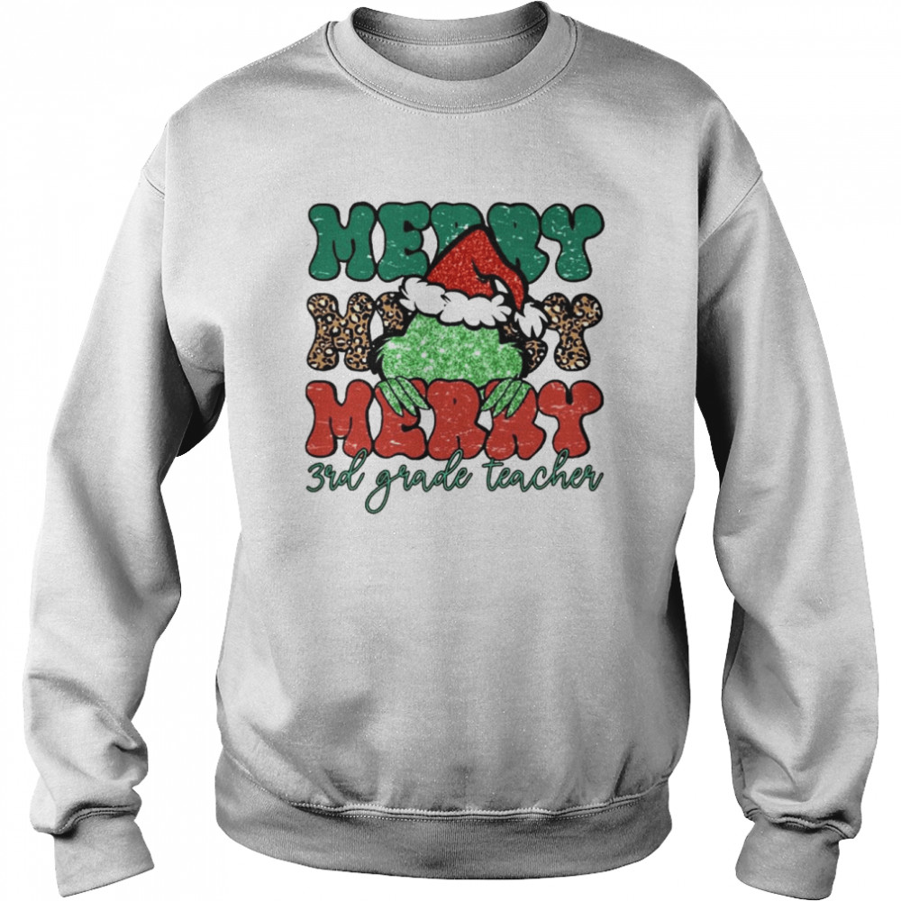 Santa Grinch Merry 3rd Grade Teacher Christmas Leopard 2022 shirt Unisex Sweatshirt
