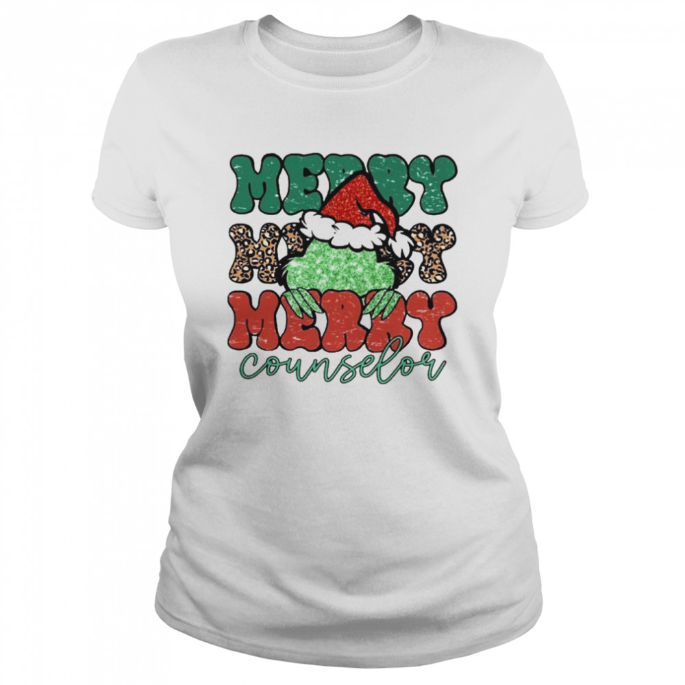 Santa Grinch Merry Counselor Christmas Leopard 2022 shirt Classic Women's T-shirt