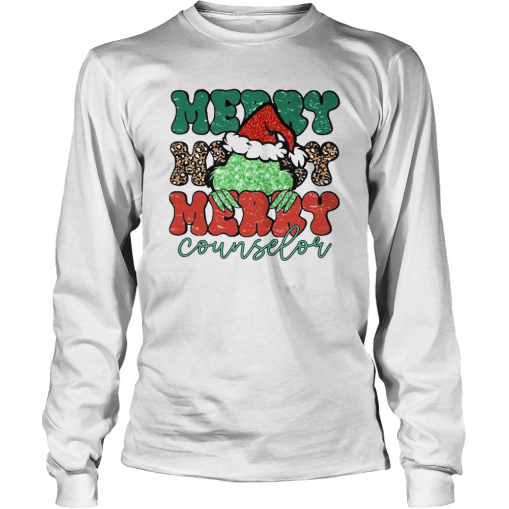 Santa Grinch Merry Counselor Christmas Leopard 2022 shirt Long Sleeved T-shirt