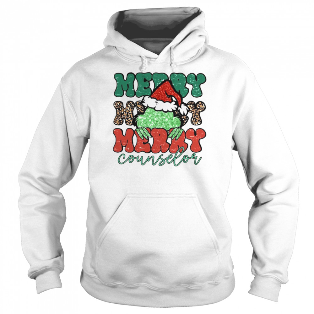 Santa Grinch Merry Counselor Christmas Leopard 2022 shirt Unisex Hoodie