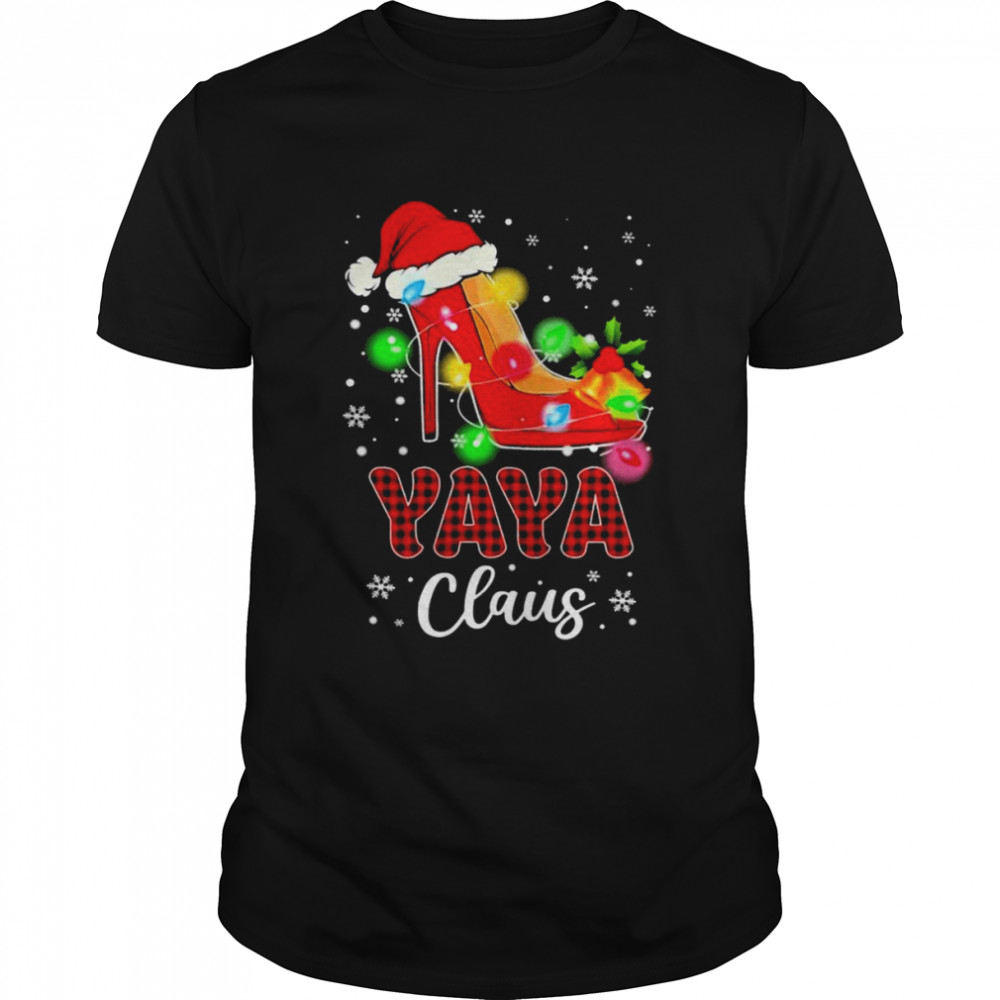 Santa High-heeled Yaya Claus Merry Christmas light shirt