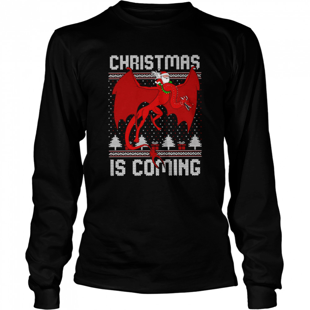 Santa Rides Dragon Christmas Is Coming shirt Long Sleeved T-shirt