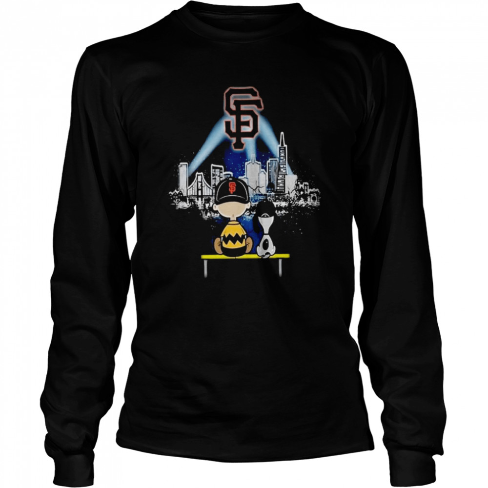 Charlie Brown And Snoopy Dog Watching City San Francisco Giants  Long Sleeved T-shirt
