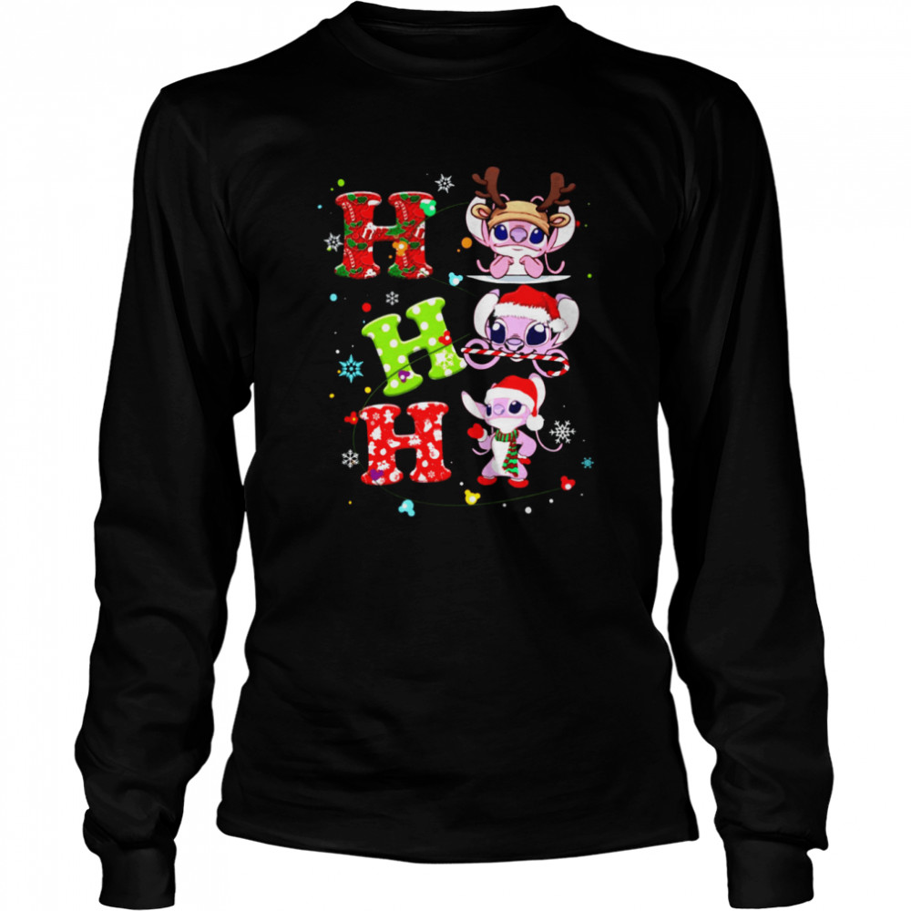 Walt Disney Angel Stitch Merry Christmas Cute Character Cartoon Ho Ho Ho shirt Long Sleeved T-shirt