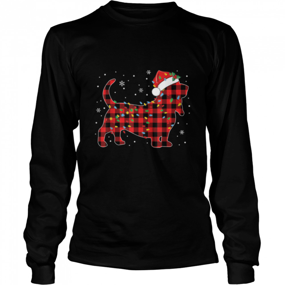 Basset Hound Christmas Tree Light Red Plaid Pajama Dog Lover T- B0BN19NN28 Long Sleeved T-shirt