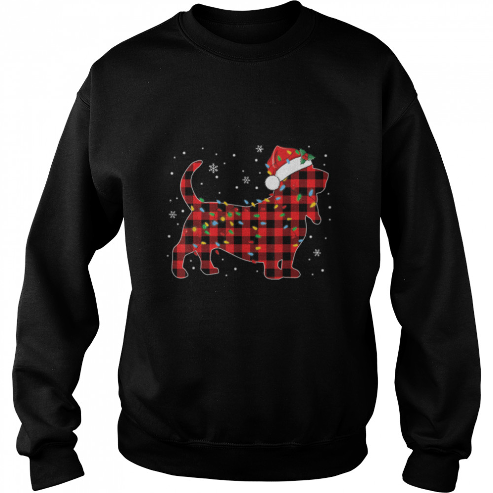 Basset Hound Christmas Tree Light Red Plaid Pajama Dog Lover T- B0BN19NN28 Unisex Sweatshirt