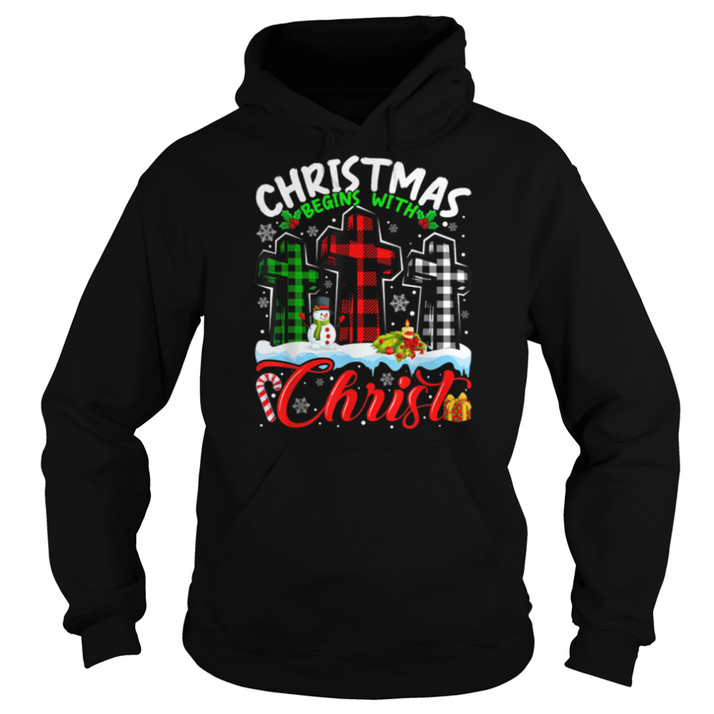 Christmas Plad Begins With Christ Snowman Christian Cross T- B0BN17TB6C Unisex Hoodie