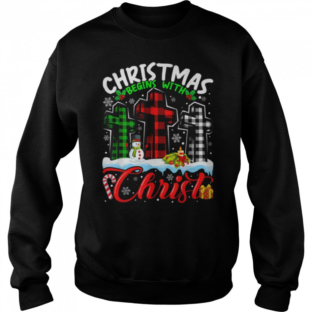 Christmas Plad Begins With Christ Snowman Christian Cross T- B0BN17TB6C Unisex Sweatshirt