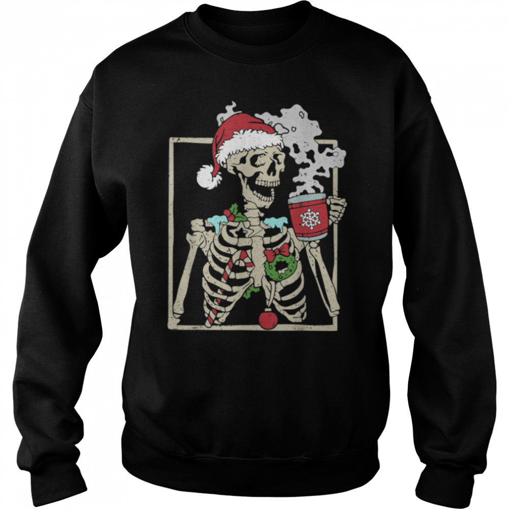 Christmas Skeleton With Smiling Skull Drinking Coffee Latte T- B0BN18X8RZ Unisex Sweatshirt