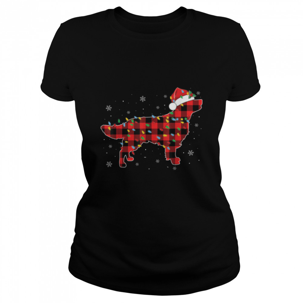 Golden Retriever Christmas Lights Red Plaid Pajama Dog Lover T- B0BN19VQJM Classic Women's T-shirt