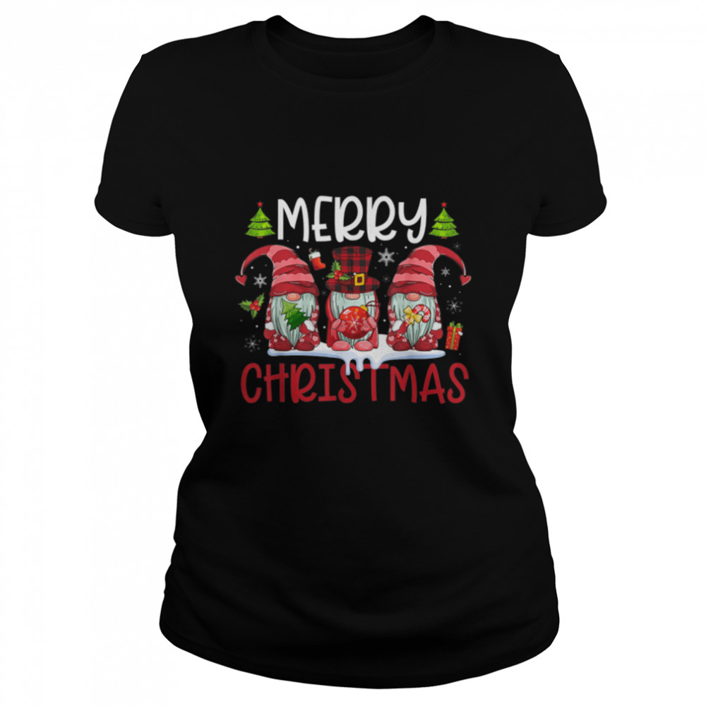 Three Gnomes Holding Merry Christmas Leopard Plaid Tree Xmas T- B0BN1N8G5F Classic Women's T-shirt