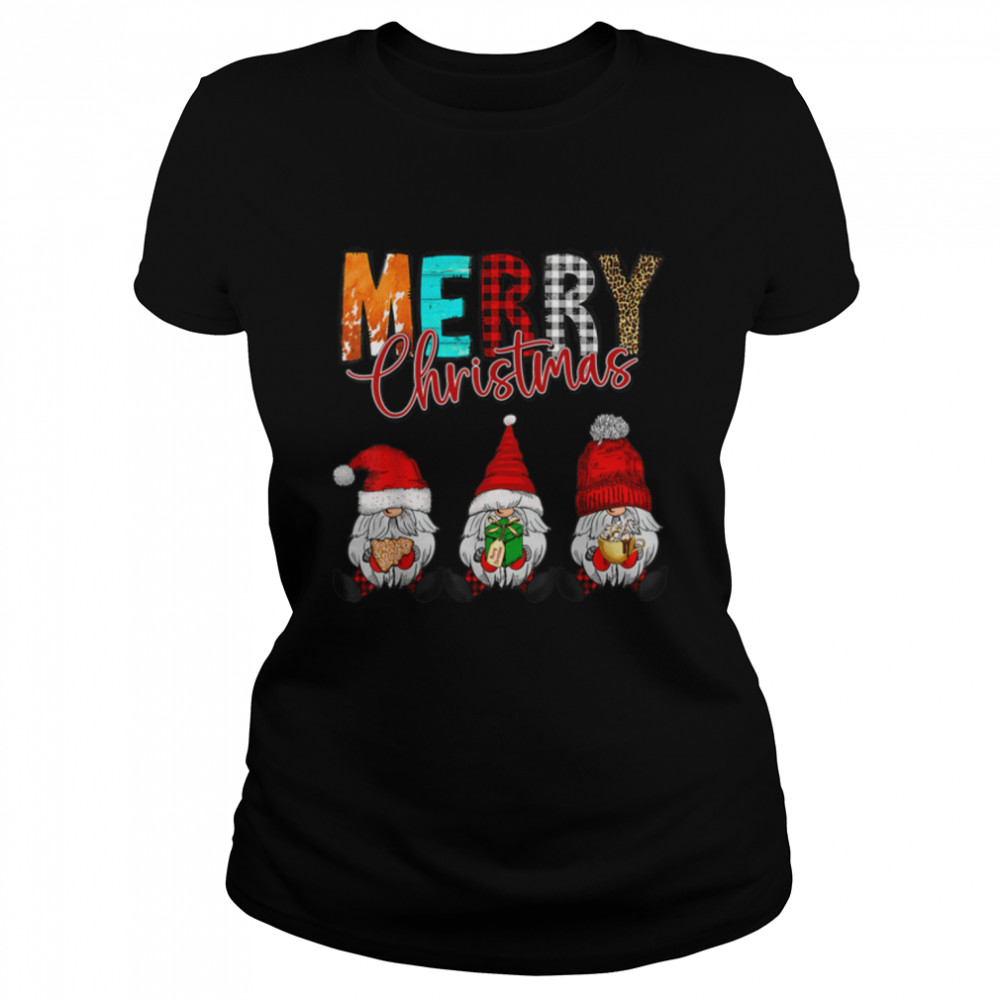 Three Gnomes In Buffalo Plaid Merry Christmas Gnome Xmas T- B0BN1BYGZR Classic Women's T-shirt