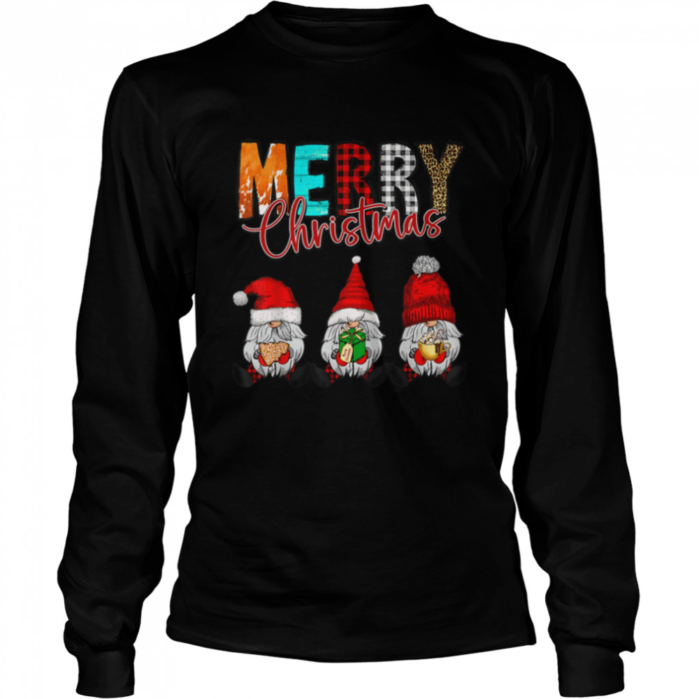 Three Gnomes In Buffalo Plaid Merry Christmas Gnome Xmas T- B0BN1BYGZR Long Sleeved T-shirt