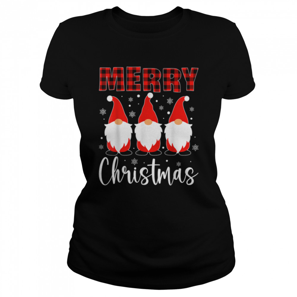 Three Gnomes In Buffalo Plaid Merry Christmas Gnome Xmas T- B0BN1LBSYG Classic Women's T-shirt