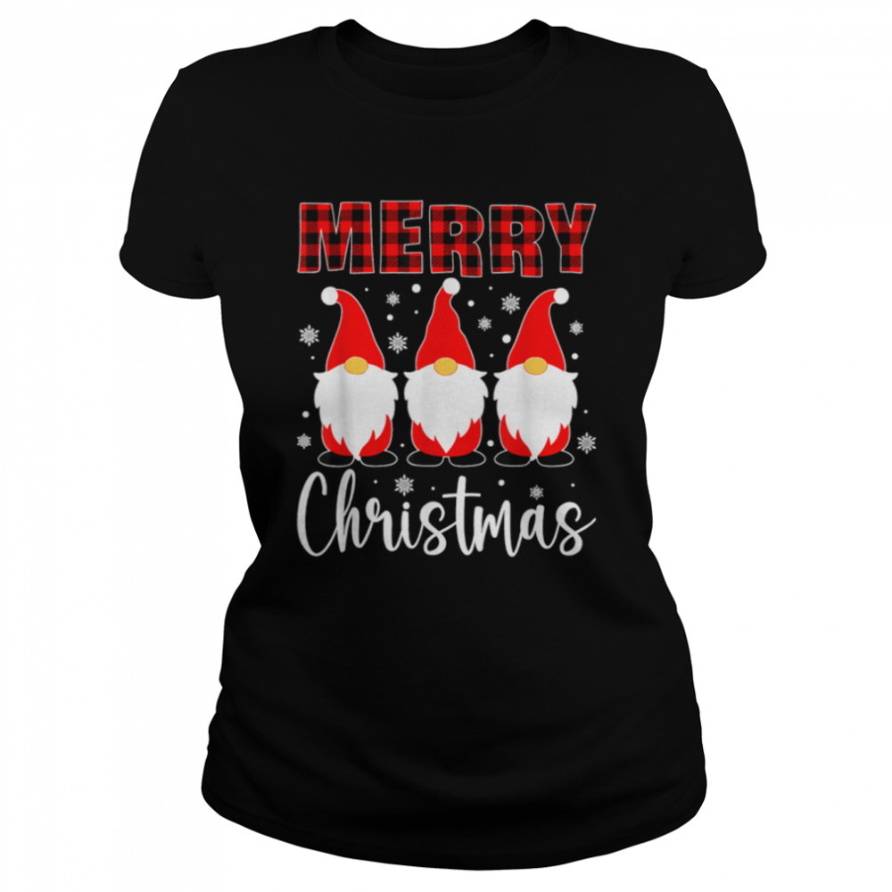 Three Gnomes In Buffalo Plaid Merry Christmas Gnome Xmas T- B0BN1N6B7T Classic Women's T-shirt