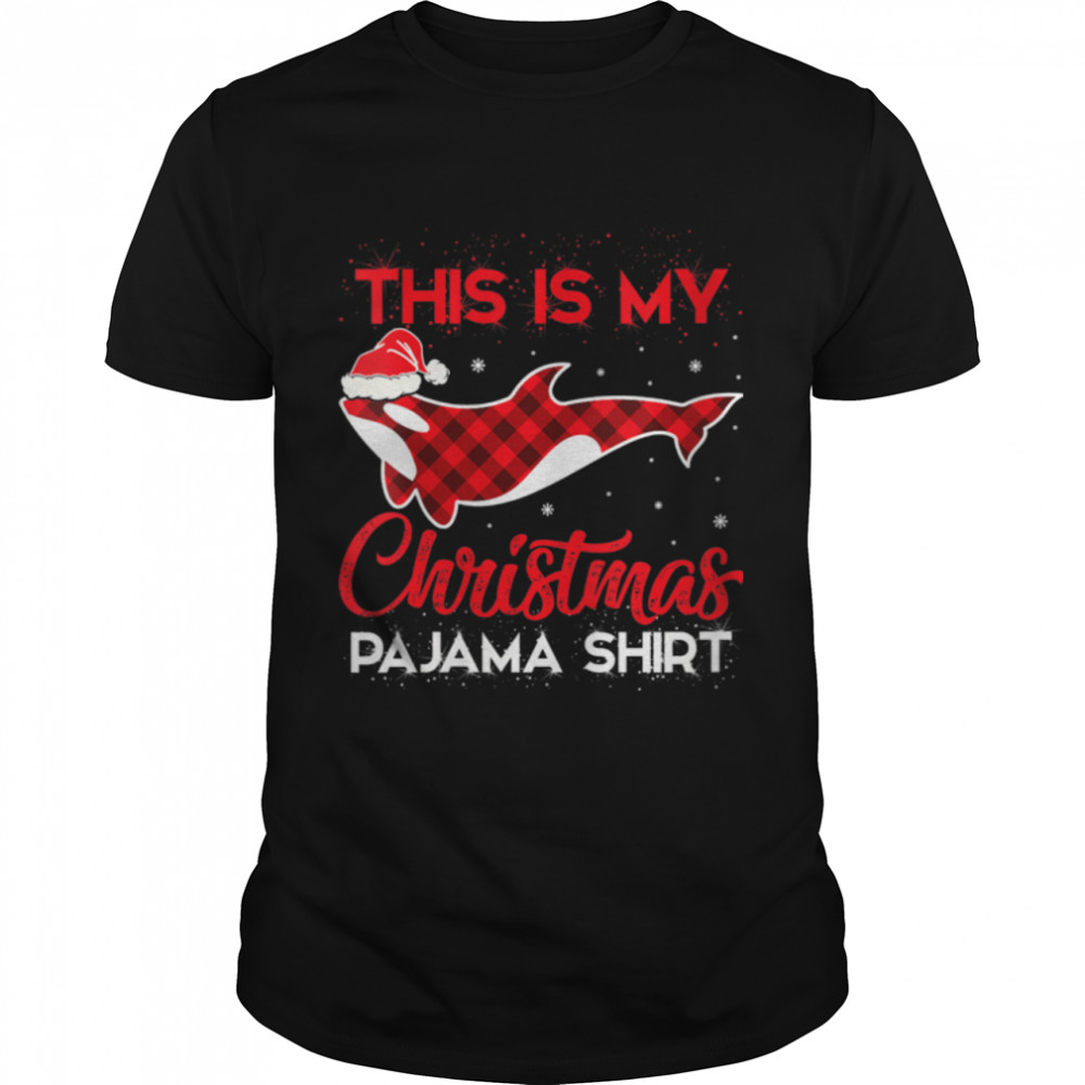 Womens This Is My Christmas Pajama Plaid Orca Santa Hat V-Neck T- B0BMZSZJMB Classic Men's T-shirt