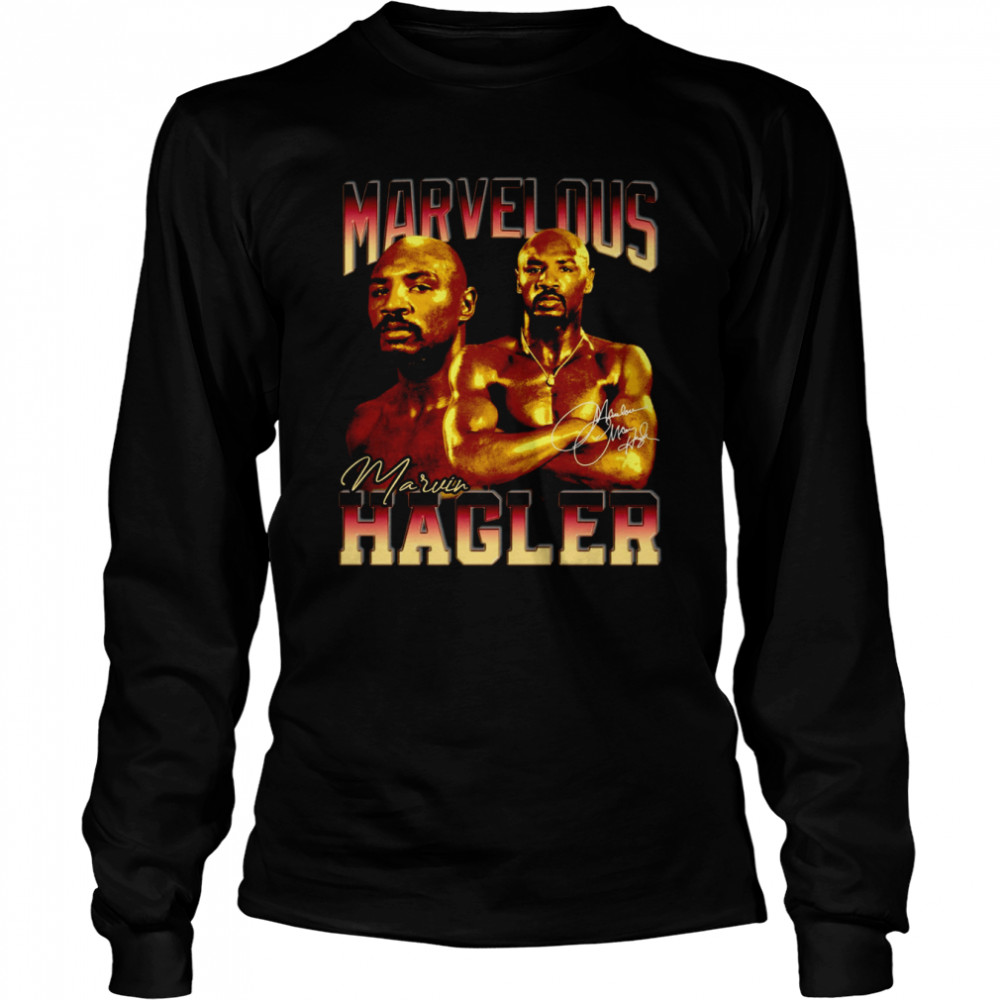 Boxing Legend Signature Vintage Retro 80s Marvelous Marvin Hagler shirt Long Sleeved T-shirt