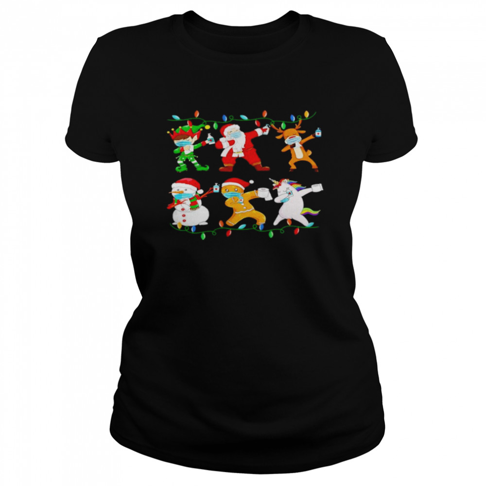 christmas dabbing Santa Elf friends Christmas lights shirt Classic Women's T-shirt
