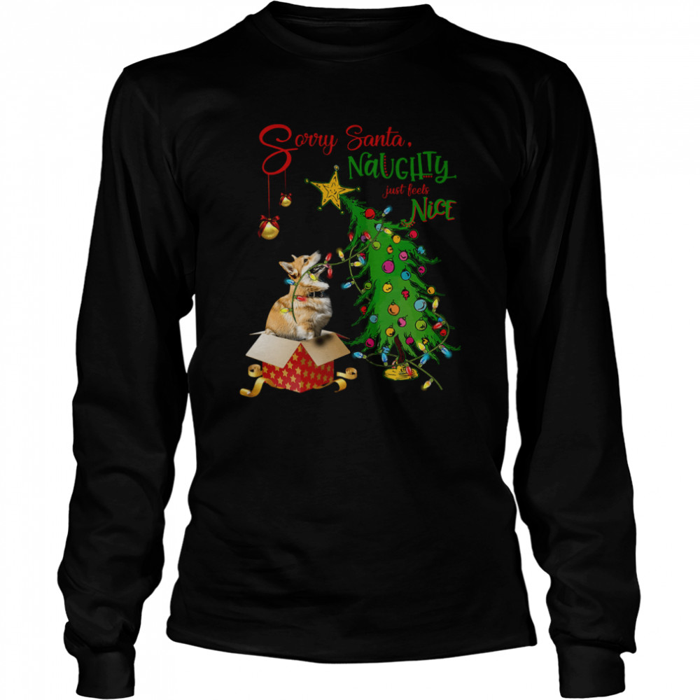 Corgi Sorry Santa Naughty Just Feels Nice Christmas Tree Light Long Sleeved T-shirt