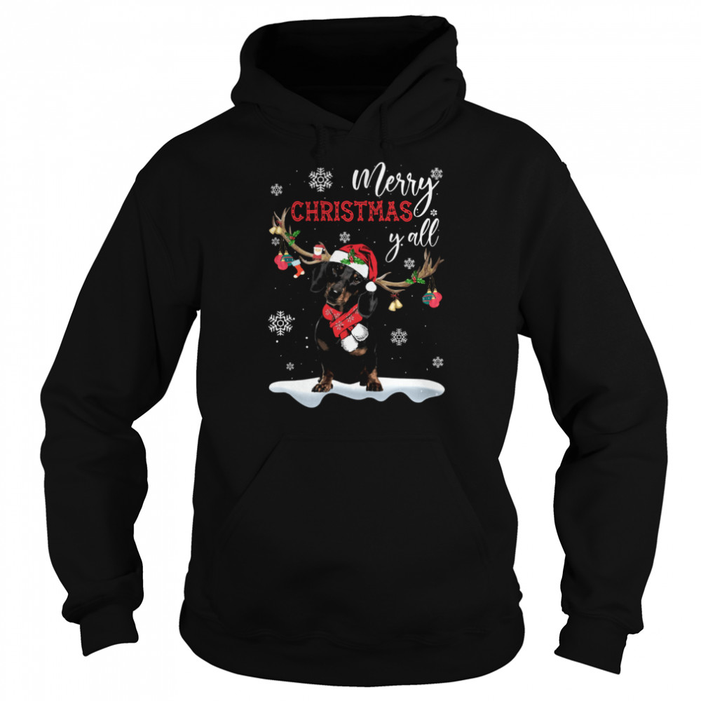 Dachshund Santa Reindeer Merry Christmas Y’all shirt Unisex Hoodie