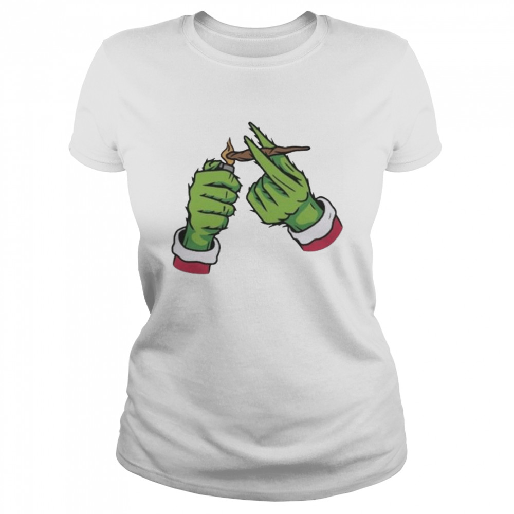Grinch hand weed cannabis Christmas shirt Classic Women's T-shirt