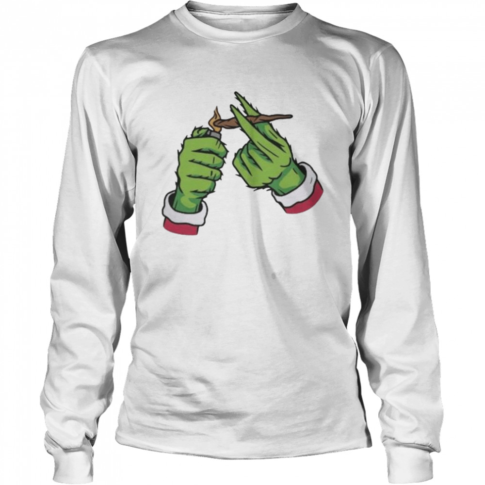 Grinch hand weed cannabis Christmas shirt Long Sleeved T-shirt