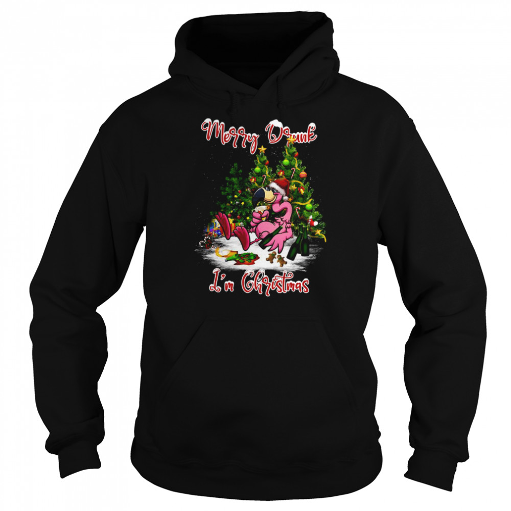 Santa Flamingo Merry Drunk I’m Christmas Tree Gift shirt Unisex Hoodie