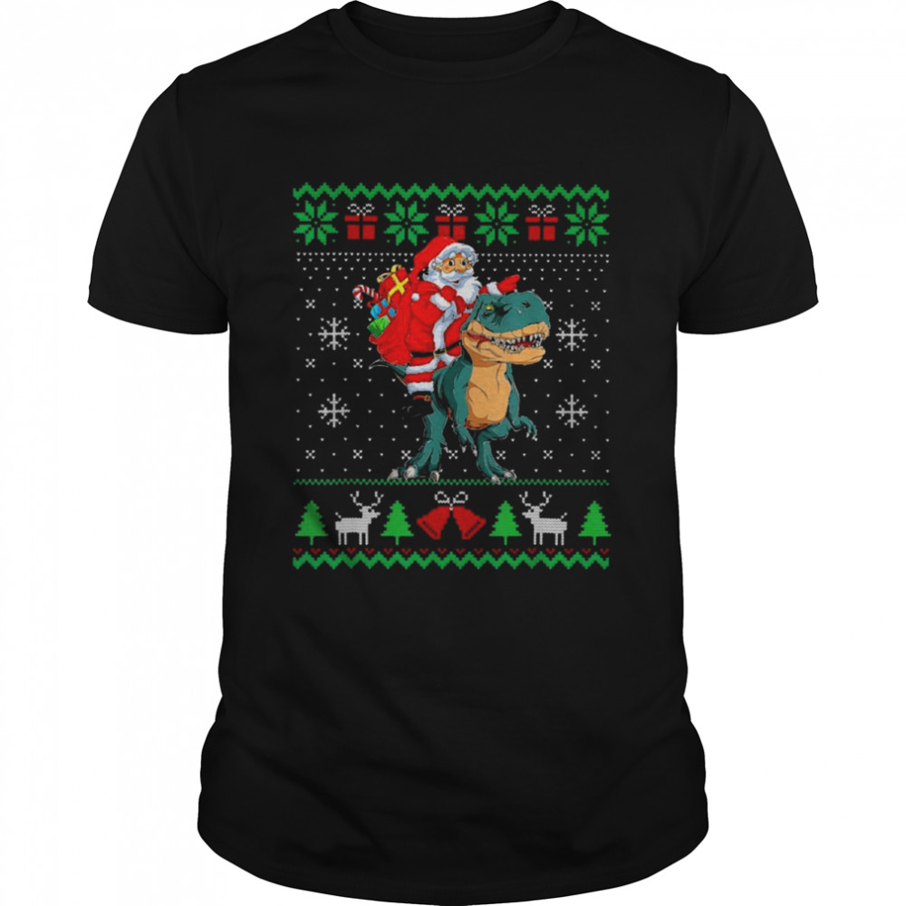 Santa riding dinosaur t rex dinosaur Christmas ugly shirt Classic Men's T-shirt