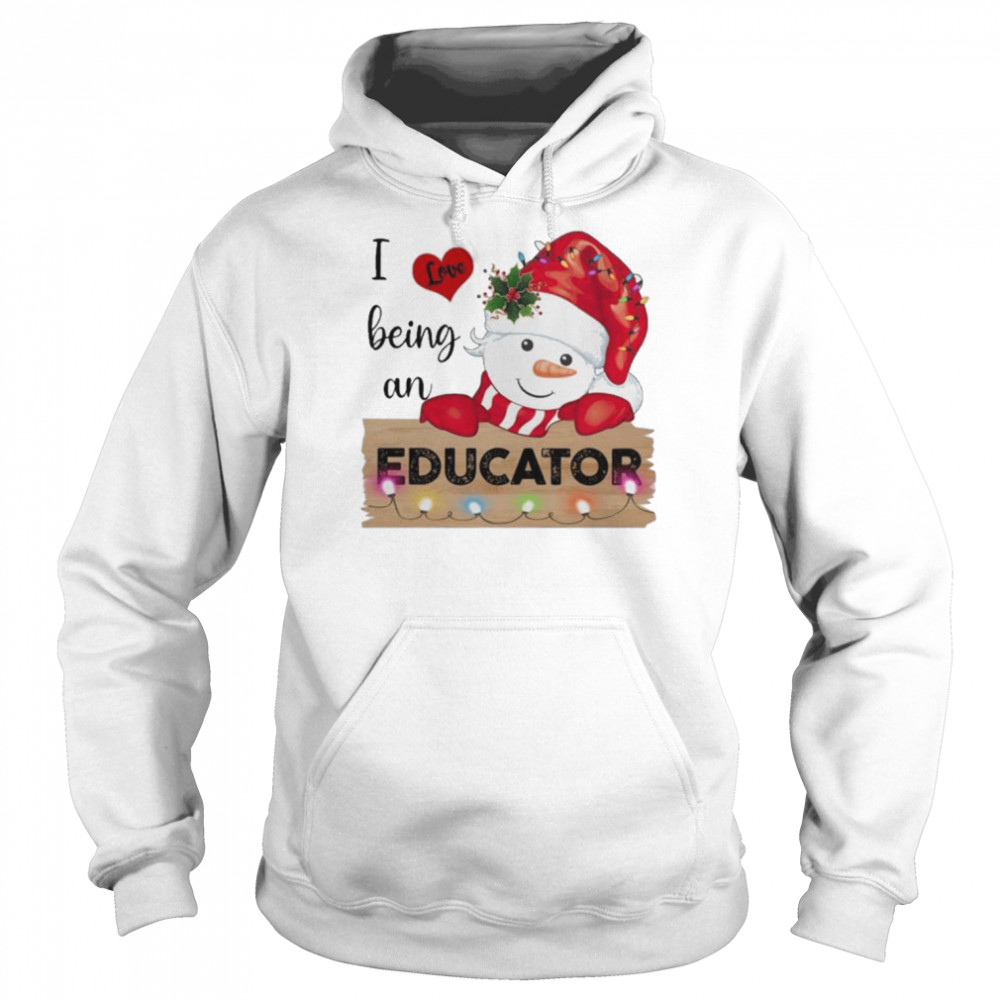 Santa Snowman I love being a Educator Merry Christmas 2022 shirt Unisex Hoodie