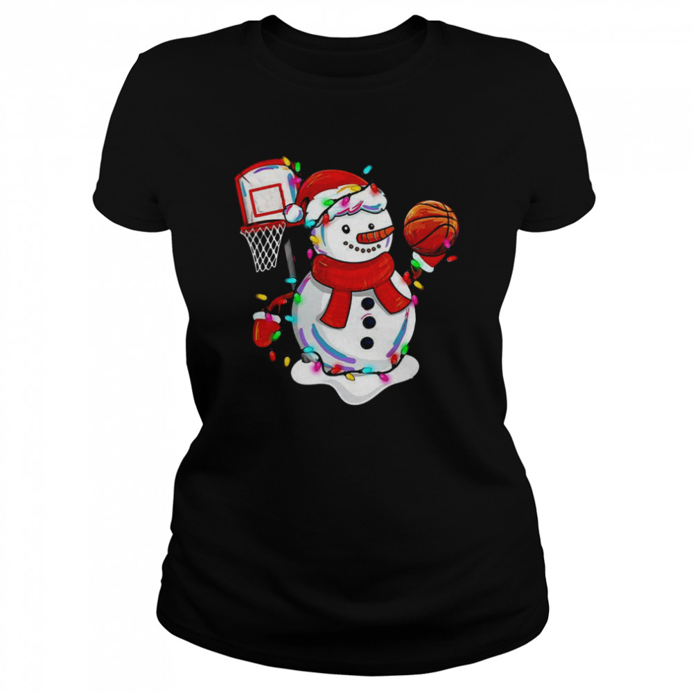 Snowman Playing Basketball Merry Christmas Light shirt Classic Women's T-shirt