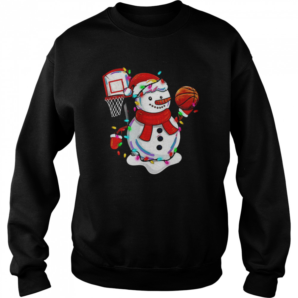 Snowman Playing Basketball Merry Christmas Light shirt Unisex Sweatshirt