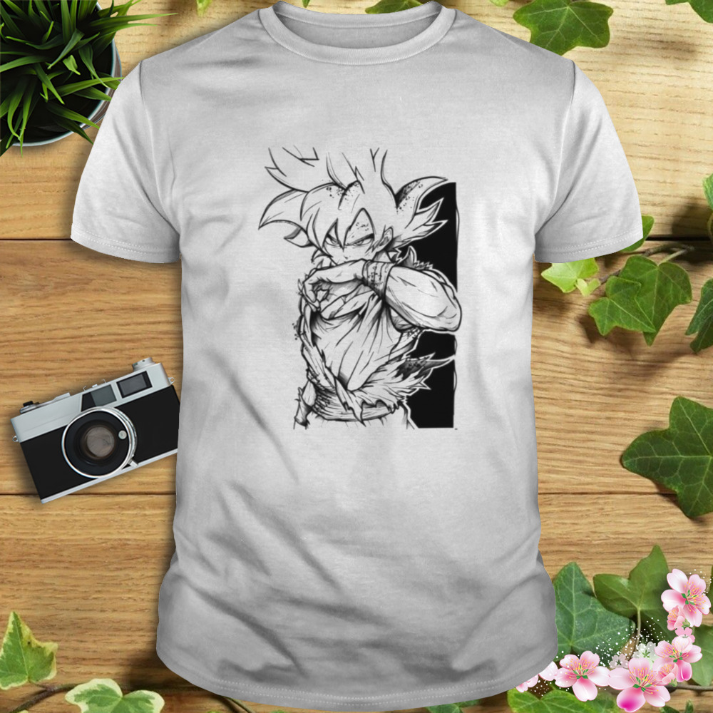Black White Drawing Goku Fictional Character Of Dragon Ball Dbz Anime Manga shirt