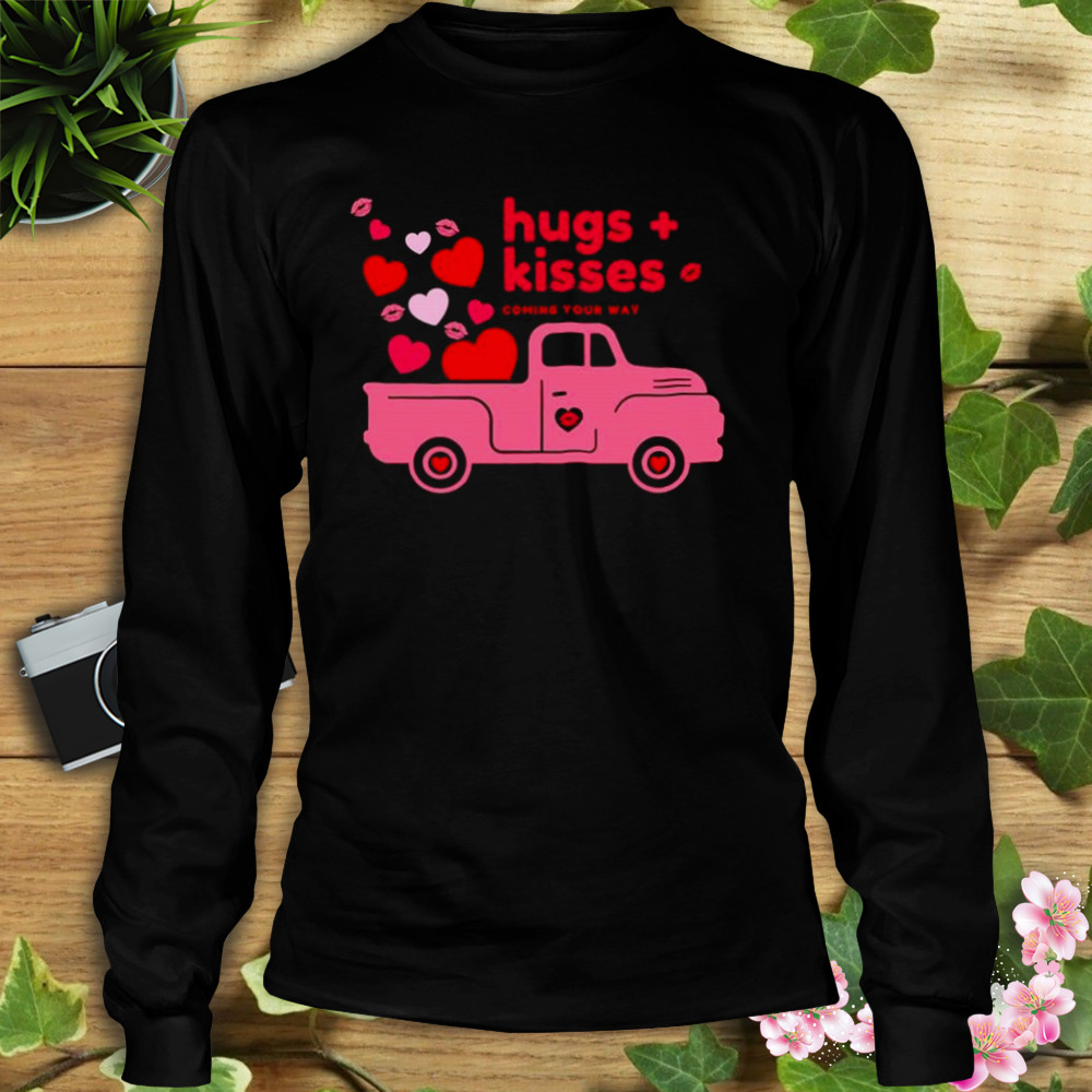 hugs and kisses pink truck with hearts and kisses Happy Valentine’s Day shirt 3 Longsleeve tshirt
