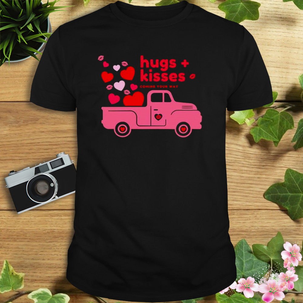 hugs and kisses pink truck with hearts and kisses Happy Valentine’s Day shirt 1 Unisex tshirt