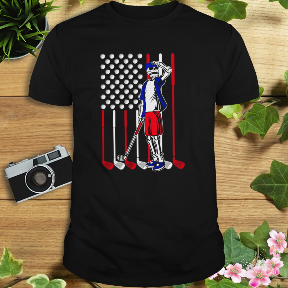 Skeleton Playing Golf With American Flag Shirt 1 Unisex tshirt