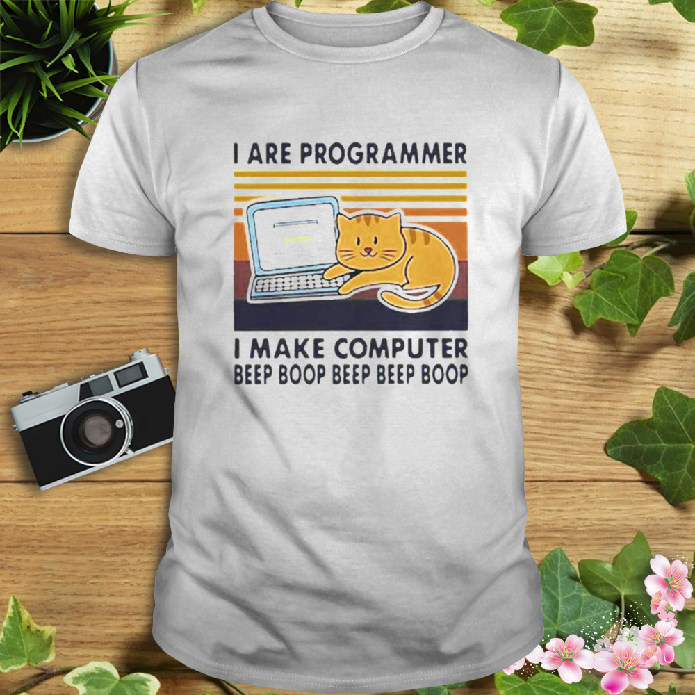 Cat gold and laptop I are programmer I make computer beep boop beep boop shirt