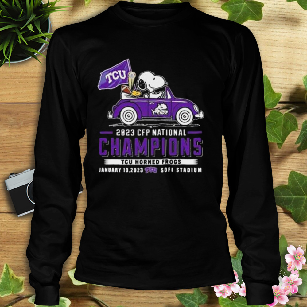 Tcu horned frogs snoopy and Woodstock driving car 2023 cfp national champions shirt 3 Longsleeve tshirt